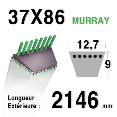 Courroie tondeuse autoportée MURRAY 37x86 - 037x86ma - 3700086 38" lt