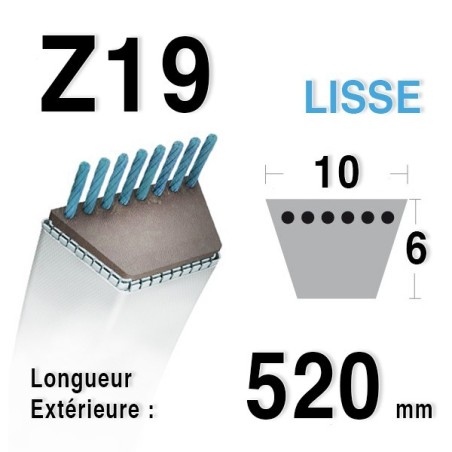 Courroie Z19 - 10 mm x 520 mm