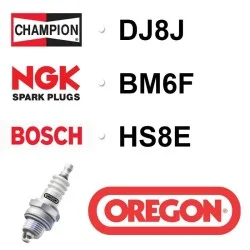 Bougie OREGON - CHAMPION dj8j NGK bm6f BOSCH hs8e