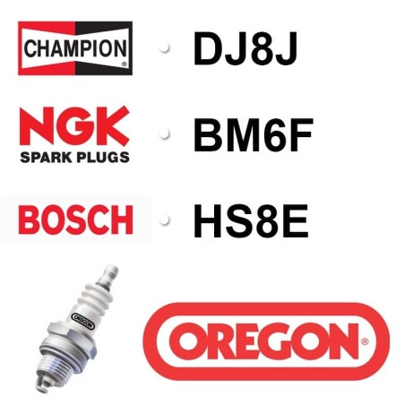 Bougie OREGON - CHAMPION dj8j NGK bm6f BOSCH hs8e