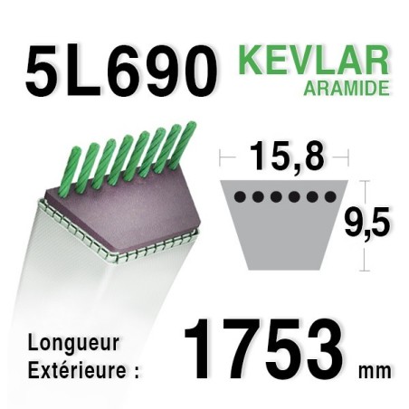 Courroie 5L690 MTD 7540329 - 7540433 - 7540145 - 90-47-665 - 954-04001 AMF - NOMA 42111 - 43066 ARIENS 72052